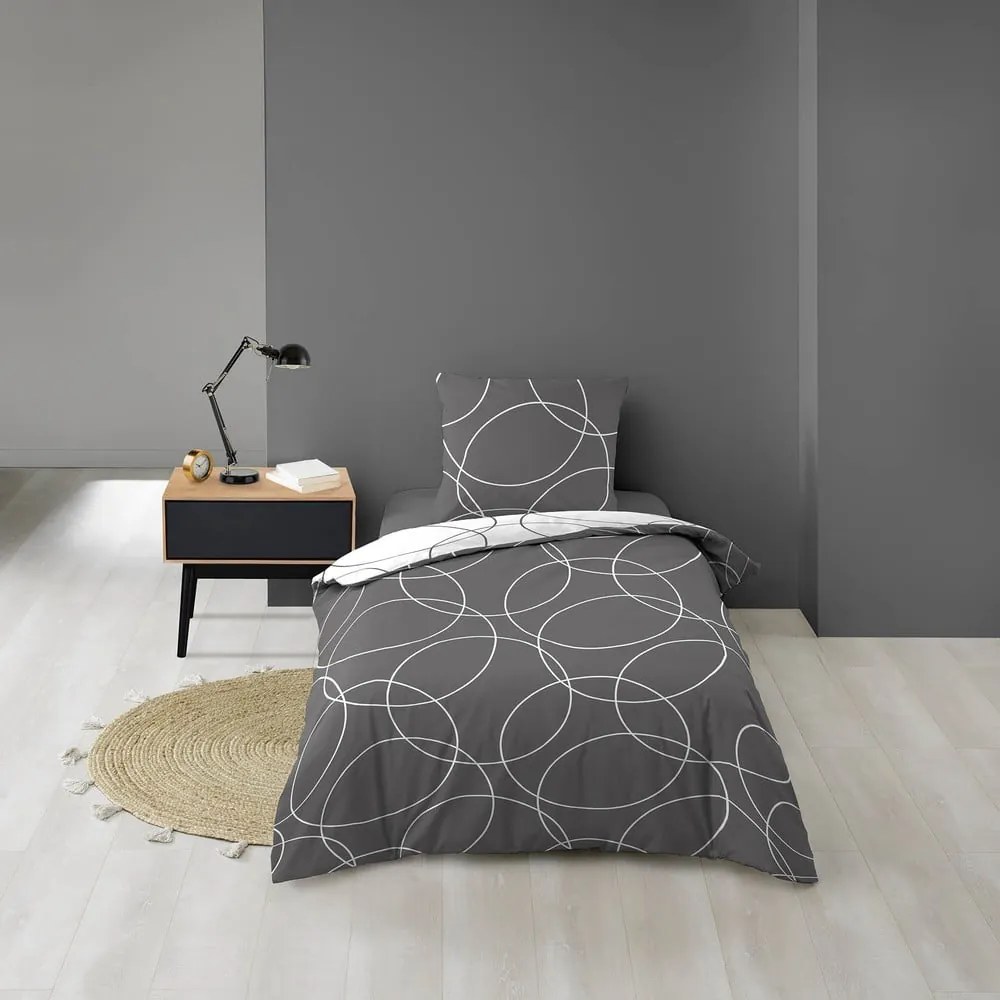 Biancheria da letto singola in microfibra grigia 140x200 cm Elton - douceur d'intérieur