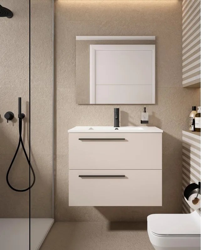 Mobile da bagno sospeso sotto lavabo L 70 x H 55 x P 45 cm beige laccato opaco, 2 cassetti VISOBATH Mia