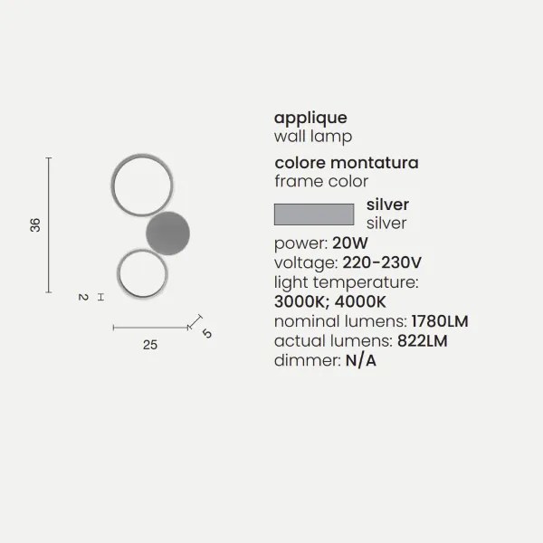 Applique 25x36 cm POIS in metallo verniciato Silver