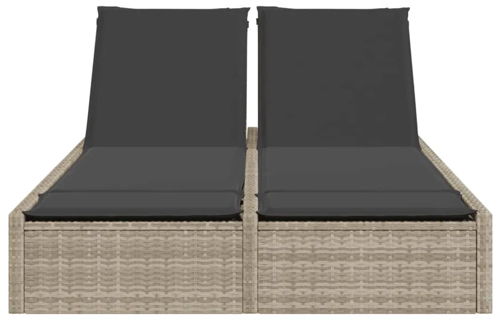 Lettino prendisole doppio con cuscini grigio chiaro polyrattan