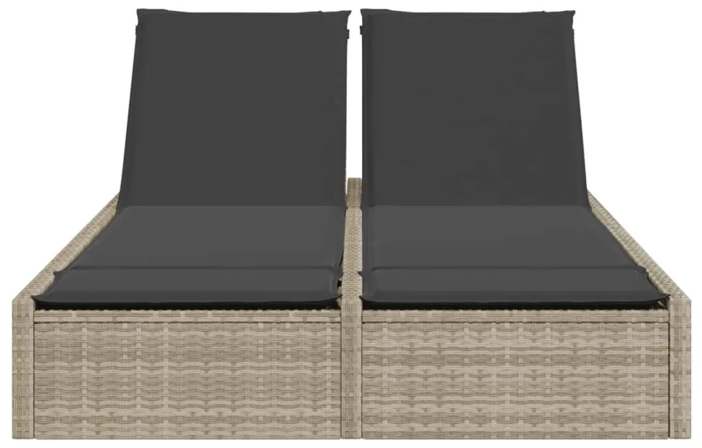 Lettino prendisole doppio con cuscini grigio chiaro polyrattan
