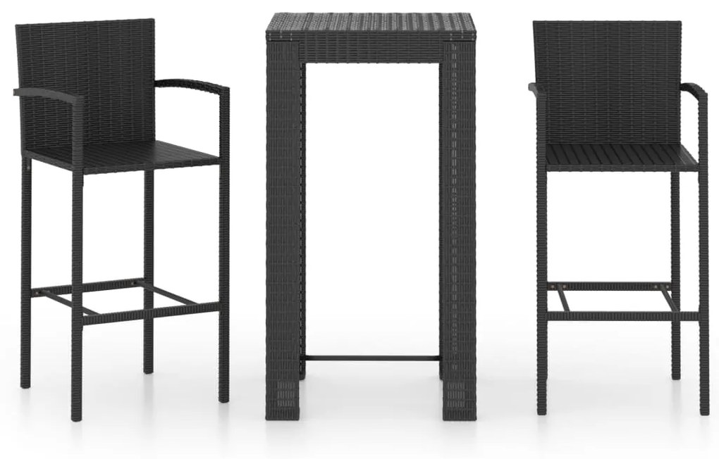 Set Bar da Giardino 3 pz con Braccioli in Polyrattan Nero