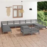 Set Divani da Giardino 13 pz Grigio in Legno Massello di Pino cod mxl 36871