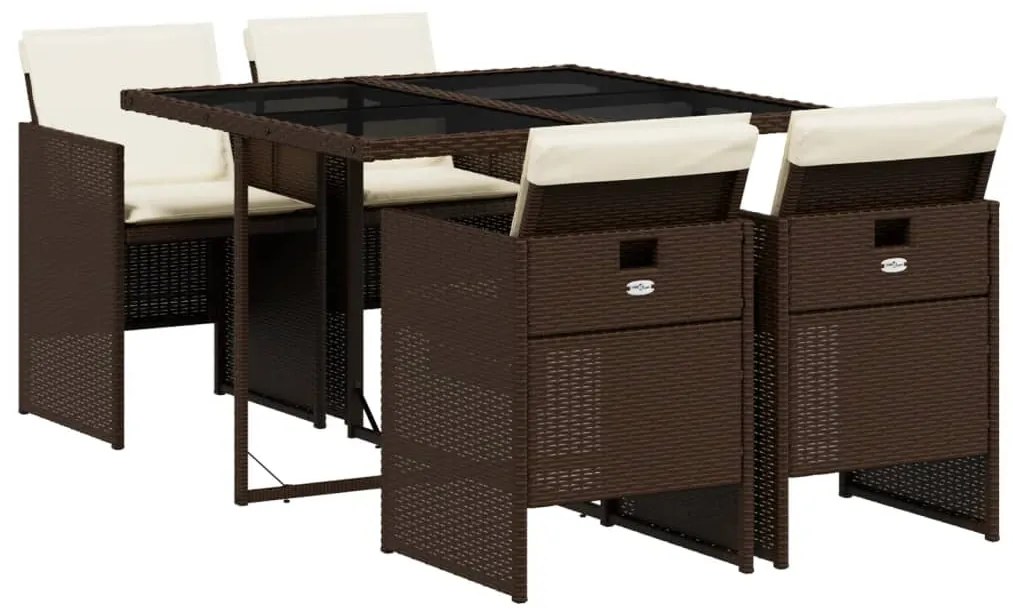 Set da pranzo da giardino 5pz con cuscini in polyrattan marrone