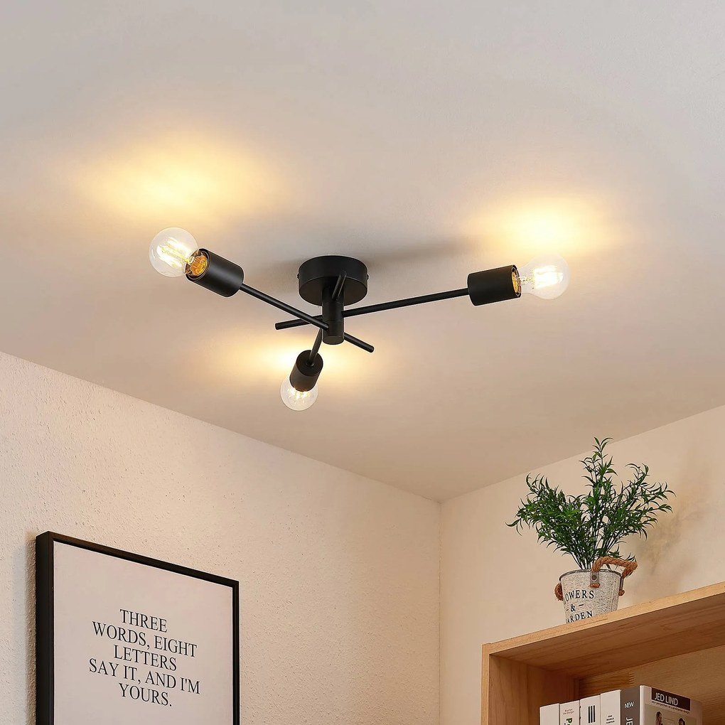 Plafoniera soffitto Cerros Lindby, dimmerabile, Nero, Soggiorno / Sala da pranzo, Metallo, Moderno, Plafoniera