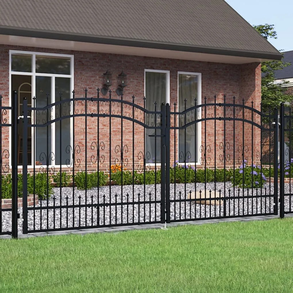 Recinzione Cancello Con Punta A Lancia Nera 305x173cm Acciaio /