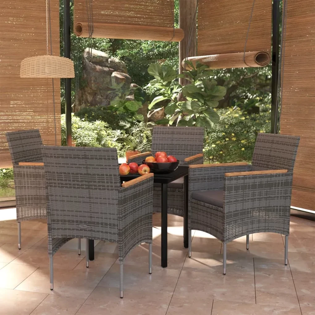 Set da pranzo per giardino 5 pz con cuscini grigio e nero
