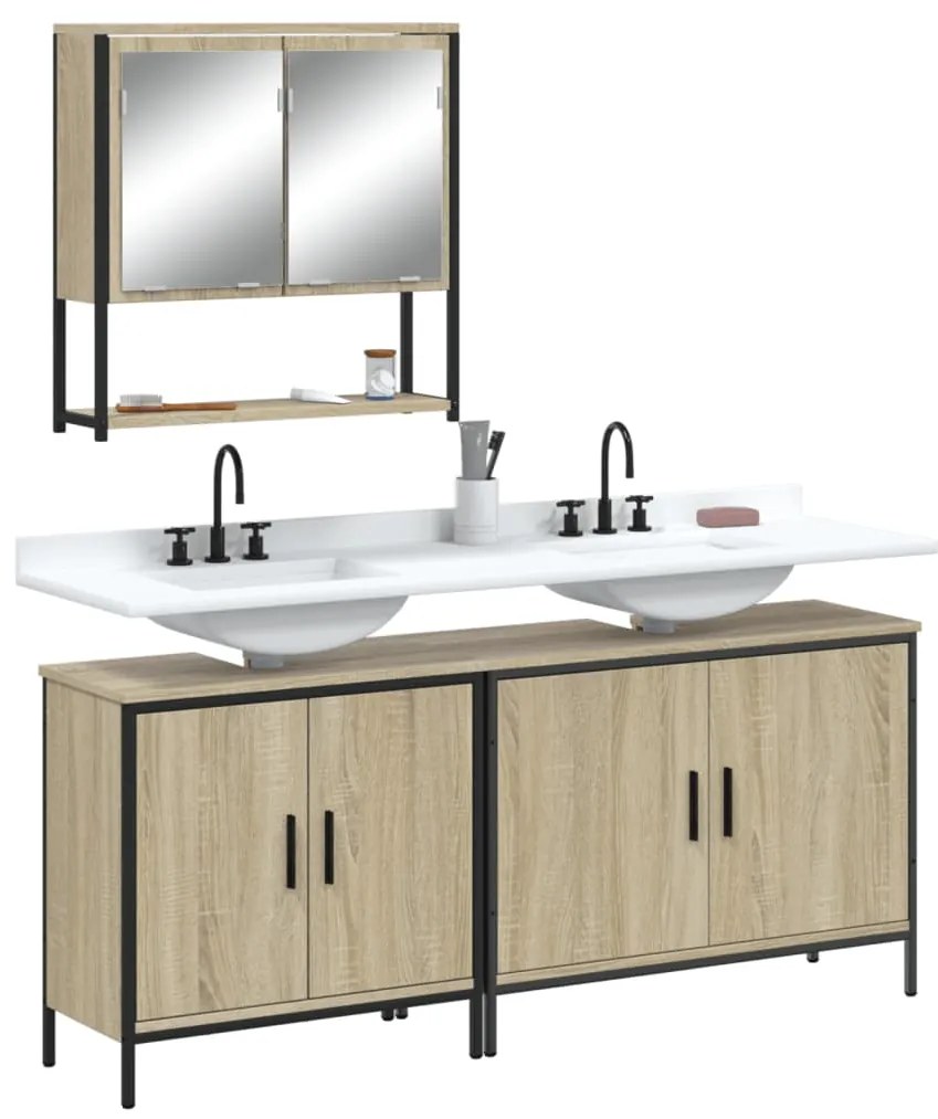 Set Mobili Da Bagno 3 Pz Rovere Sonoma İn Legno Multistrato /