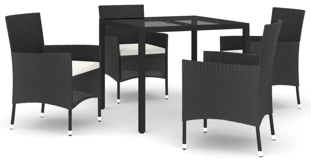 Set da pranzo da giardino 5 pz nero con cuscini in polyrattan