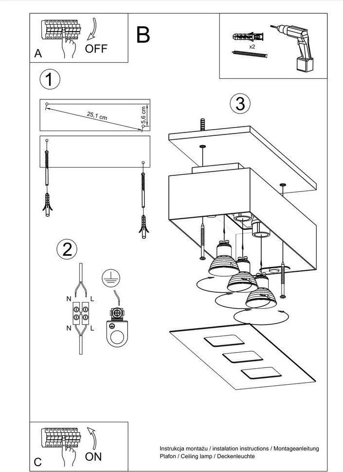 Plafoniera nera Hydra - Sollux