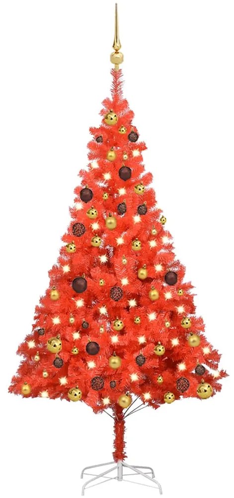 Albero Di Natale Preilluminato Con Palline Rosso 150 Cm Pvc /