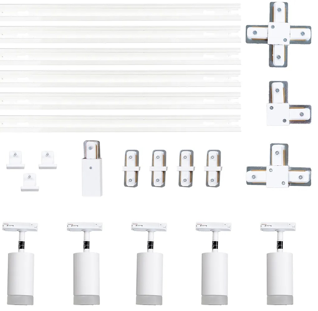 Sistema di illuminazione a binario moderno con 5 faretti bianchi monofase - Iconic Jeana