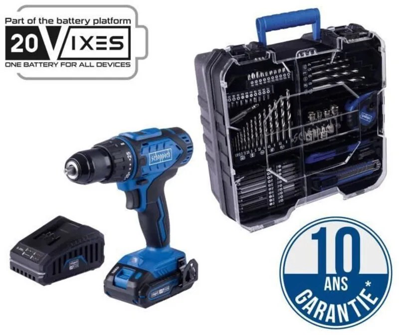 Trapano Avvitatore senza filo 20V ixes + 1 batteria 2 Ah, caricabatterie, valigetta con 74 accessori - C-DTB74/1-X