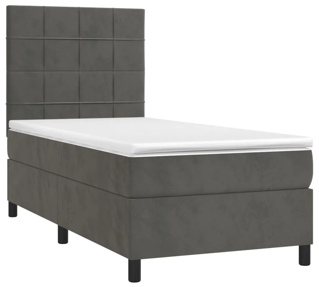 Letto a Molle con Materasso e LED Grigio Scuro 80x200cm Velluto