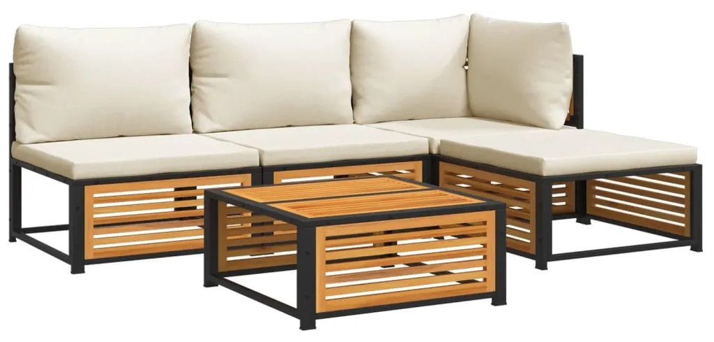 Set divano da giardino 5 pz con cuscini legno massello acacia