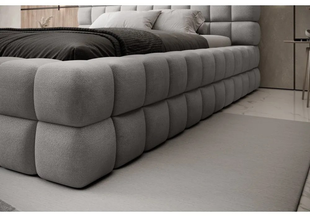 Letto matrimoniale imbottito grigio con contenitore e rete inclusi 140x200 cm Dizzle – ELTAP