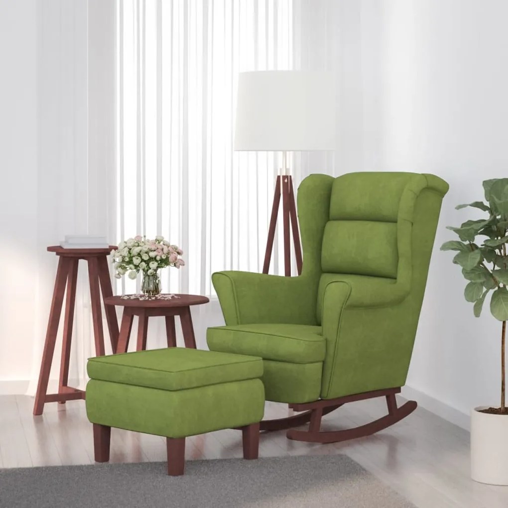 Poltrona A Dondolo Gambe Legno E Sgabello Verde Chiaro Velluto /