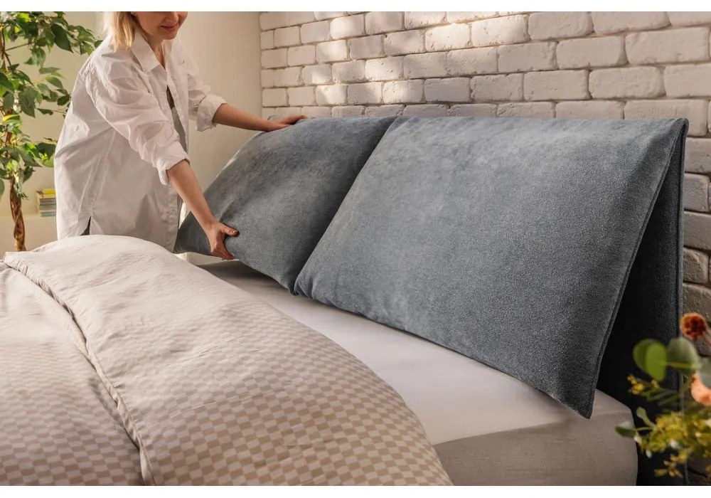 Letto matrimoniale imbottito blu con contenitore e rete inclusi 160x200 cm Myra Pillow – Bonami Selection