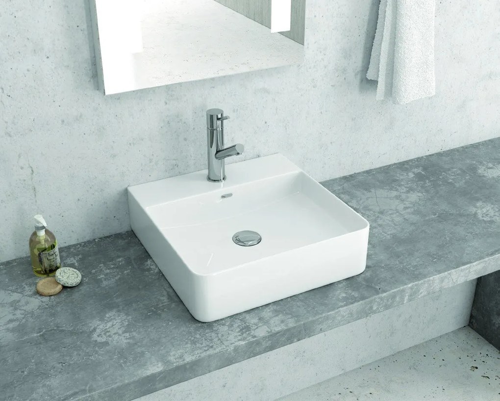 Lavabo da appoggio quadrato 42cm in ceramica bianca |Litos-0007 - KAMALU