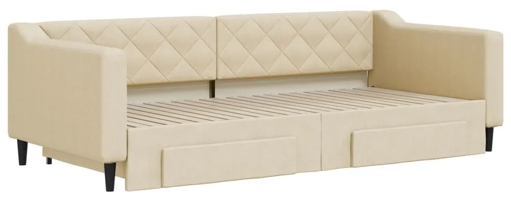 Divano letto estraibile con cassetti crema 90x200 cm in tessuto