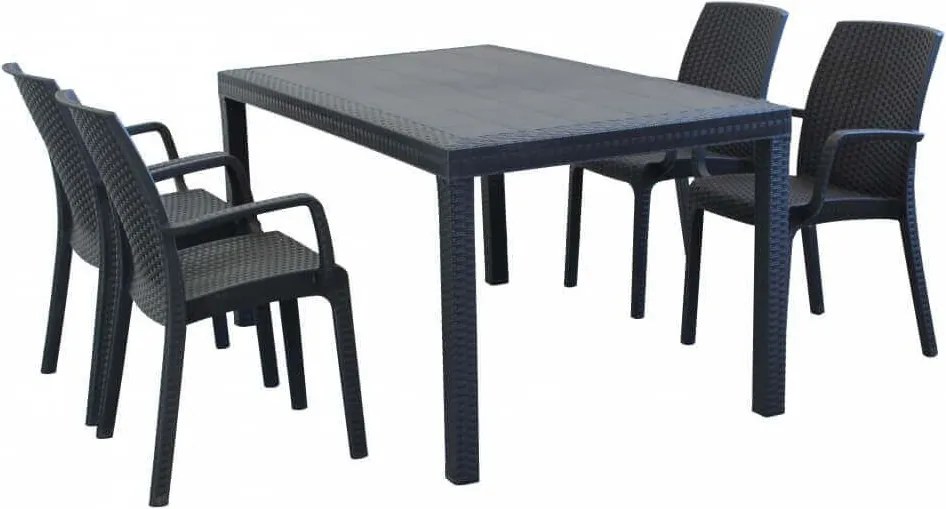 CALIGOLA - set tavolo in resina effetto rattan cm 150 x 90 x 74 h con 4 poltrone Alma