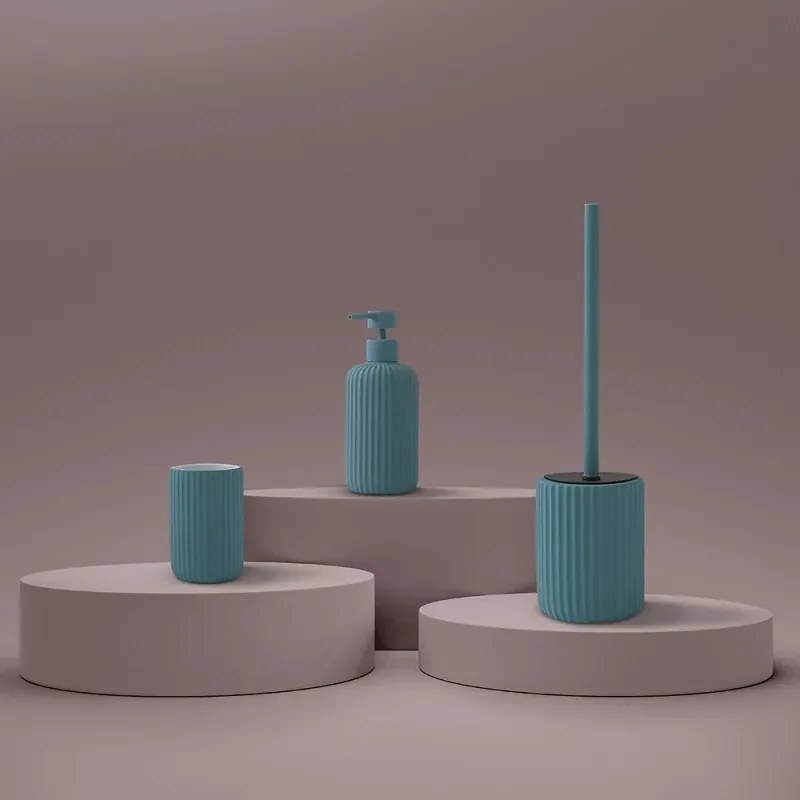 Scopino wc blu in ceramica soft touch con setole nere Spring