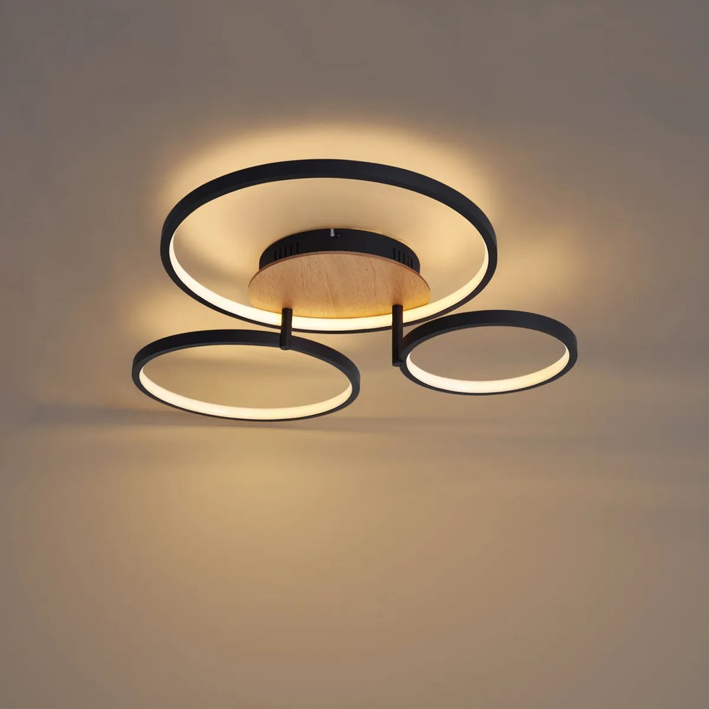 Plafoniera moderna in legno con LED, dimmerabile a 3 fasi, 3 luci - Rondas