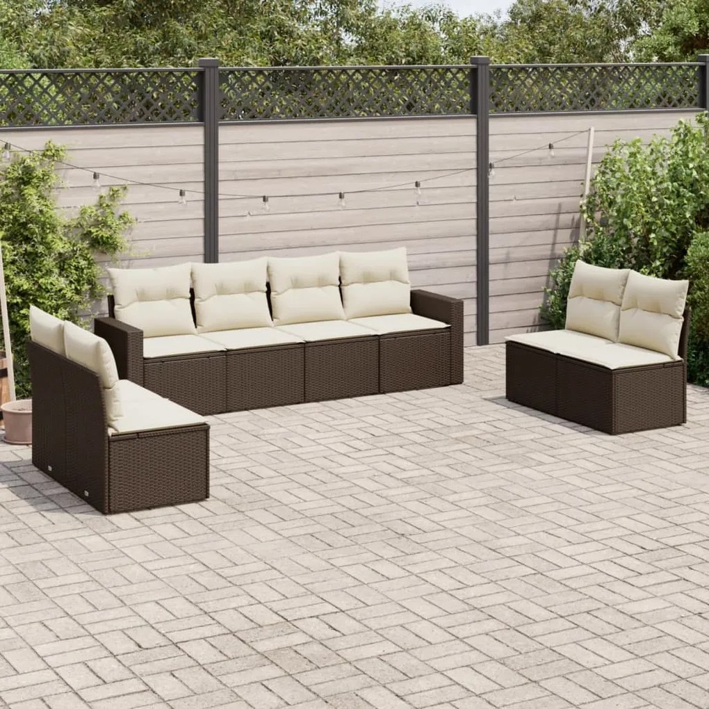 Set divani da giardino 8 pz con cuscini marrone in polyrattan