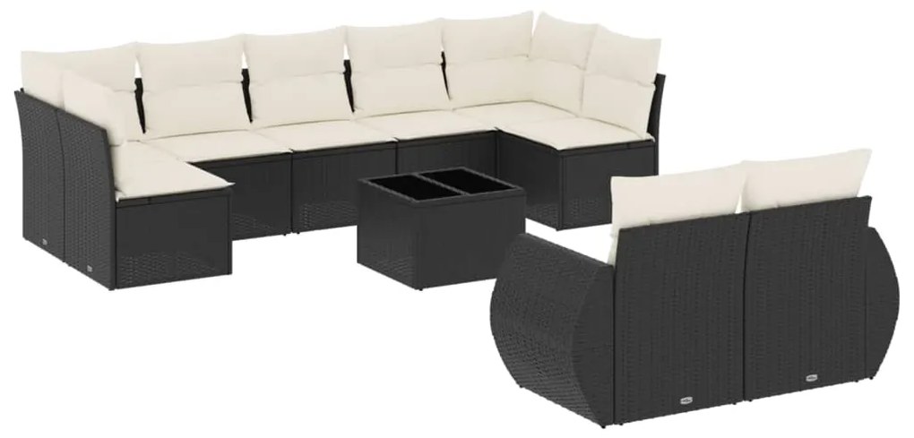 Set Divani da Giardino 10pz con Cuscini in Polyrattan Nero