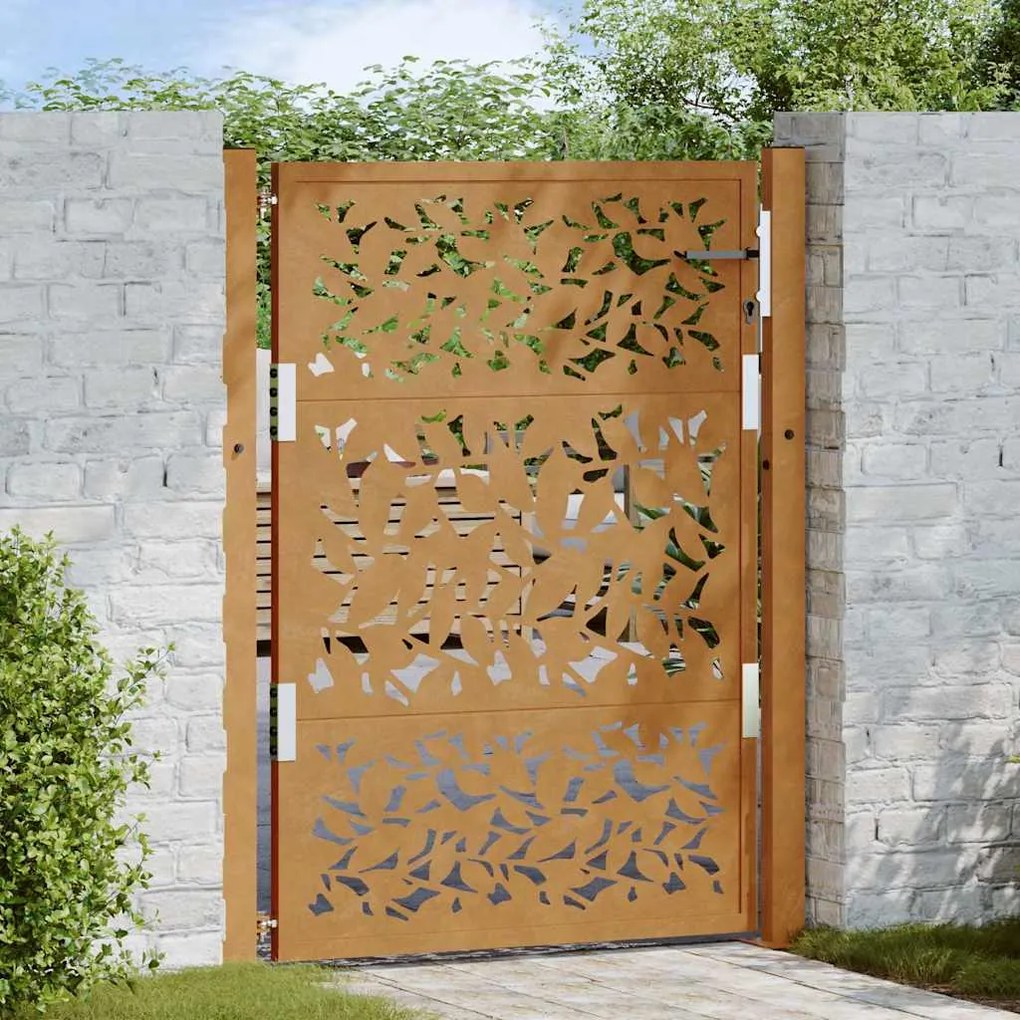 Cancello Da Giardino 105x130 Cm Acciaio Corten Design A Foglia /