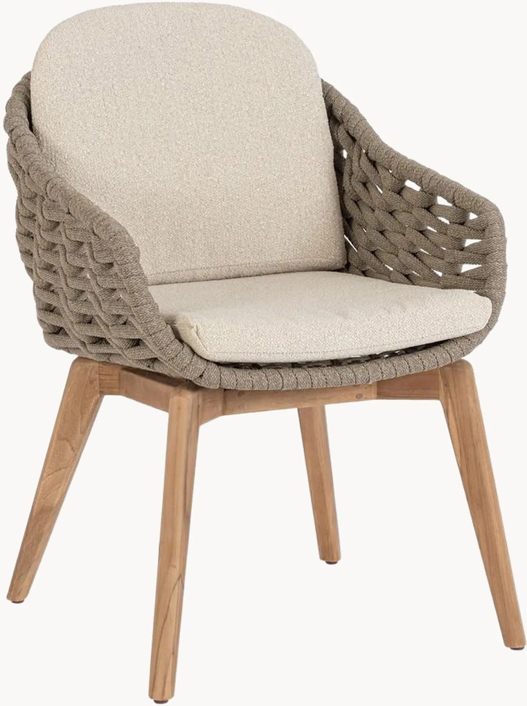 Set di 2 sedie da giardino in bouclé con gambe in legno di teak Tamira
