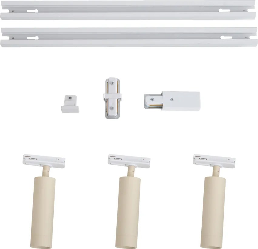 Sistema di illuminazione a binario moderno con 3 faretti bianco e beige monofase GU10 35mm - Iconic Jeana Luxe
