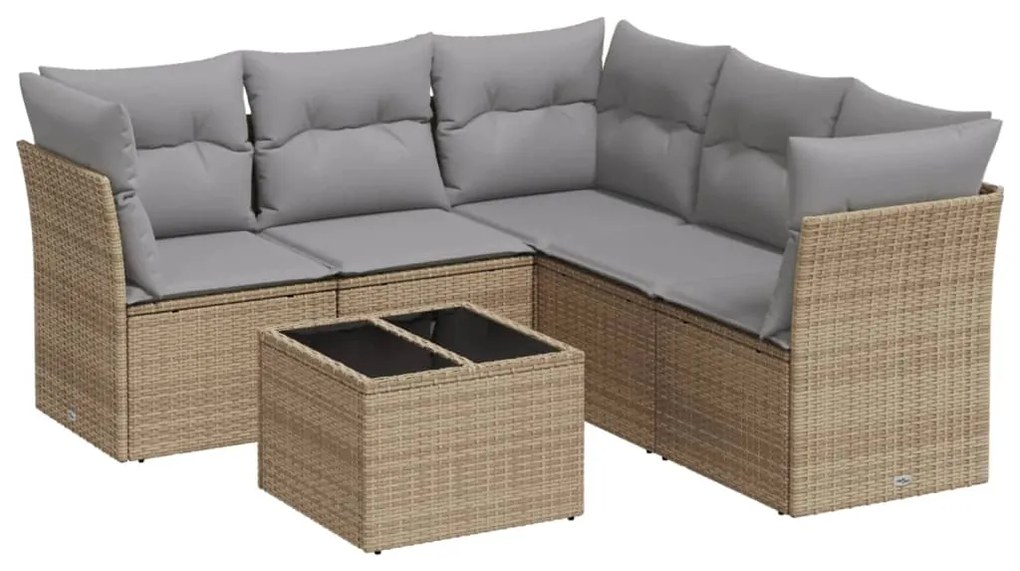 Set divano da giardino 6 pz con cuscini beige in polyrattan