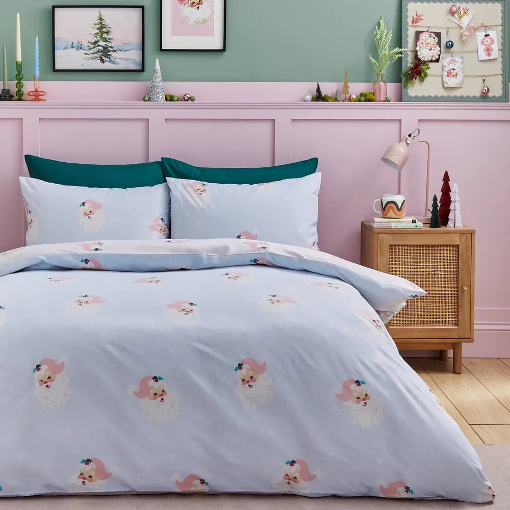 Set copripiumino e federa rosa per letto singolo 135x200 cm Vintage Christmas Santa – Catherine Lansfield