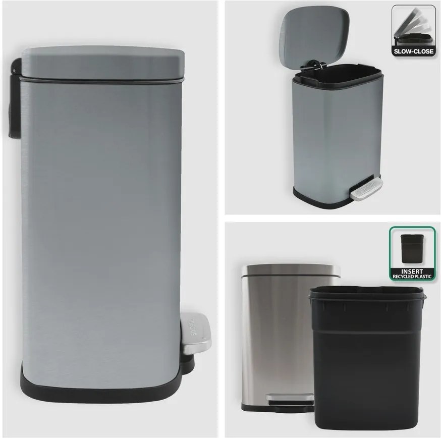 Cestino per la spazzatura color argento opaco in acciaio con pedale 5 l Akira – Spirella