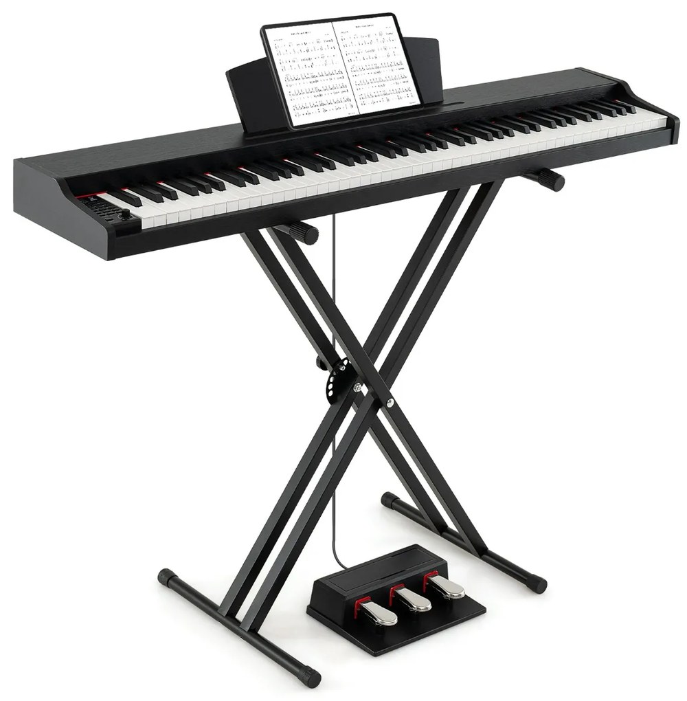 Costway Piano a tastiera di dimensioni complete semipesante con supporto regolabile, Set di pianoforte digitale a 88 tasti 3 Colori