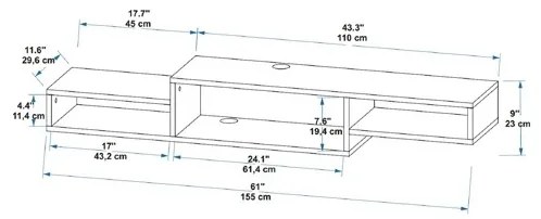 Mobile TV Sospeso 155x30x23 Con Vani A Giorno Lorenza Noce Chiaro