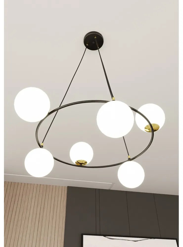 Lampadario a Sospensione AZURA 6 in Acciaio e Vetro 6xE14 Colore del corpo Nero e Bianco