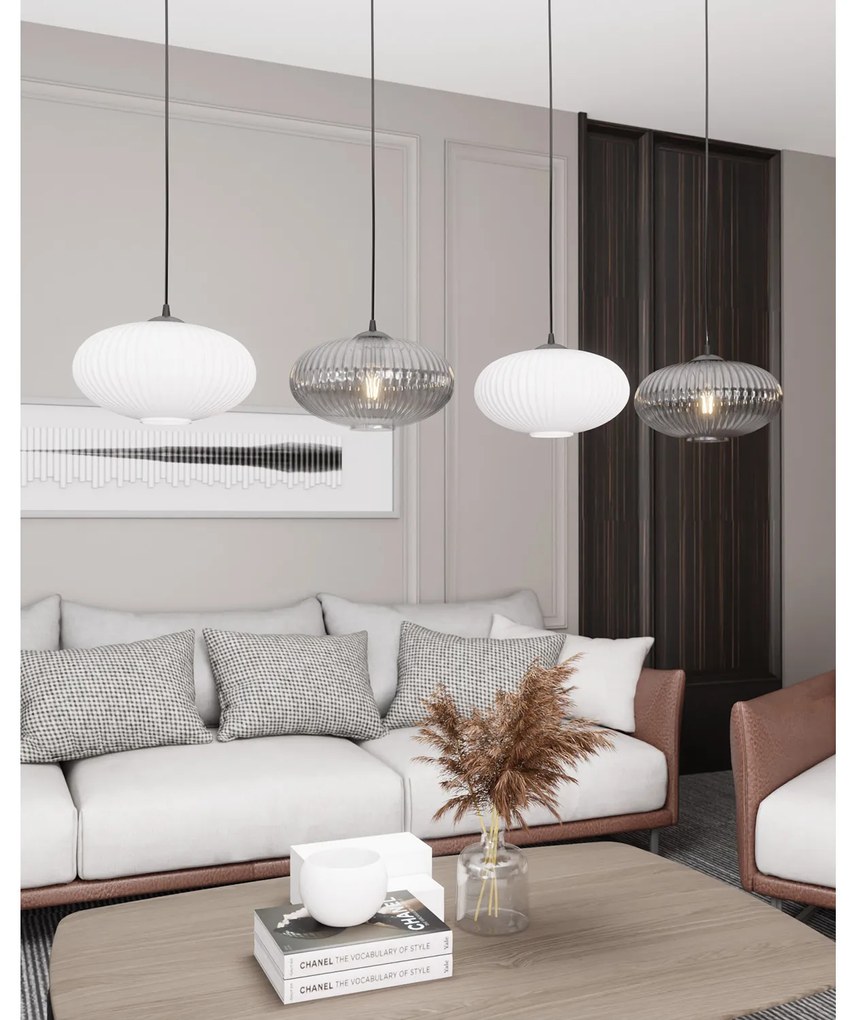 Lampadario 4 Luci Iris In Acciaio Nero Paralume Plissè Multicolor
