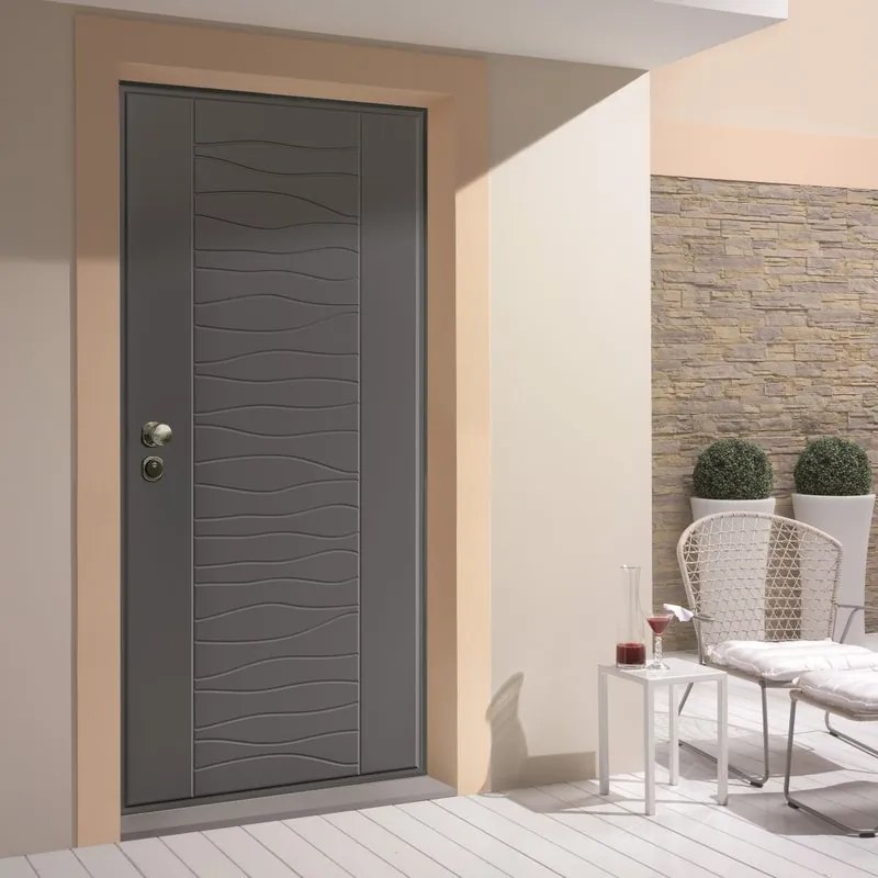 Porta blindata YALE Typhoon L 90 x H 210 cm in MDF grigio/bianco, apertura spingere a destra, falso telaio incluso