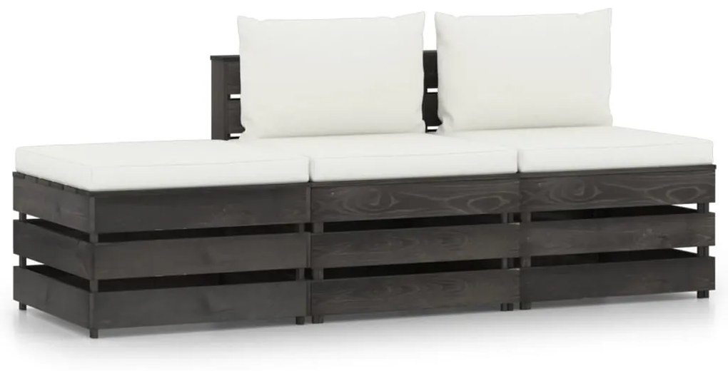 Set salotto da giardino 3pz con cuscini legno impregnato grigio