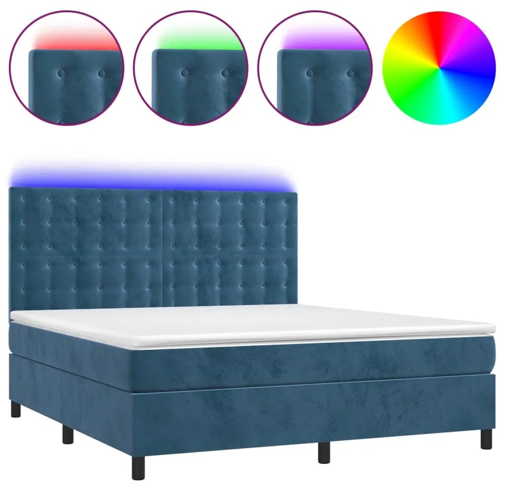 Letto a molle con materasso e led blu scuro 180x200 cm