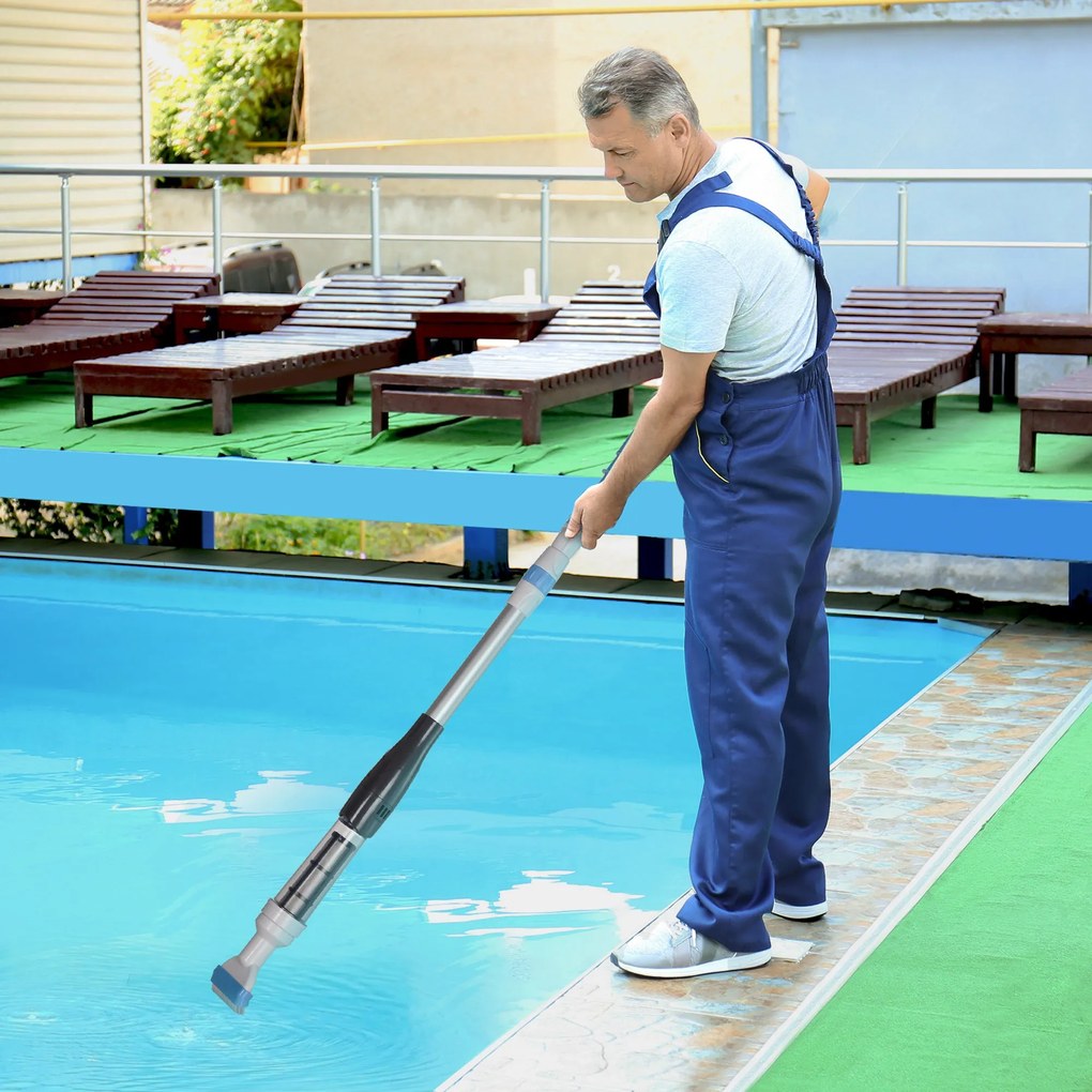 Aspirapolvere per Piscina Portatile Ø6x106-162 cm con Asta a 3 Livelli Blu e Bianco...
