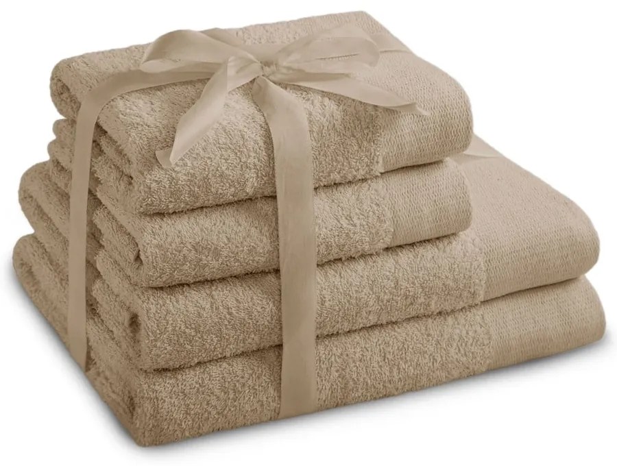 Set di asciugamani per viso e corpo tipo terry beige in cotone 4 pz Amari – Restilo
