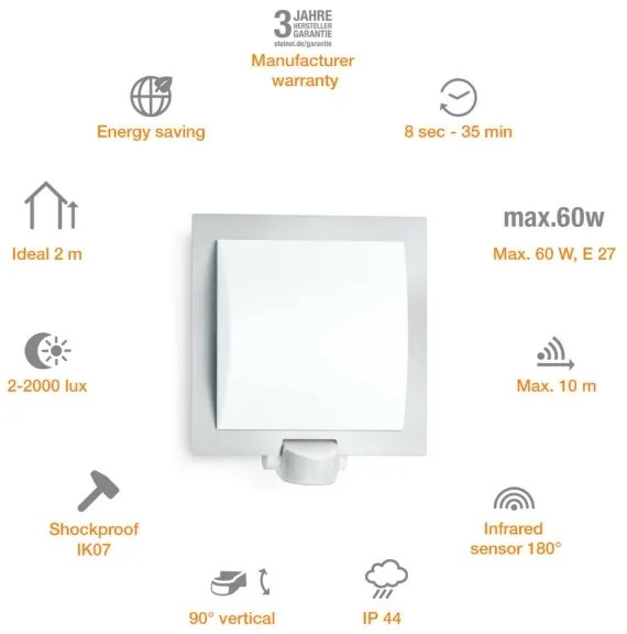 Steinel 566814 - Applique da esterno con sensore 1xE27/60W/240V L 20 S