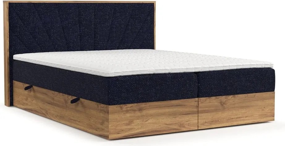 Letto boxspring con contenitore in blu scuro-naturale 140x200 cm Asahi - Maison de Rêve