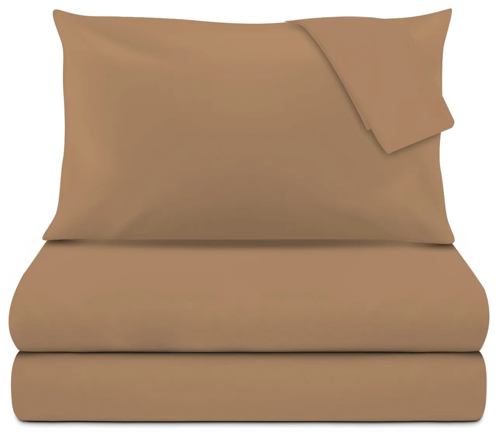 Completo letto matrimoniale cotone raso marrone