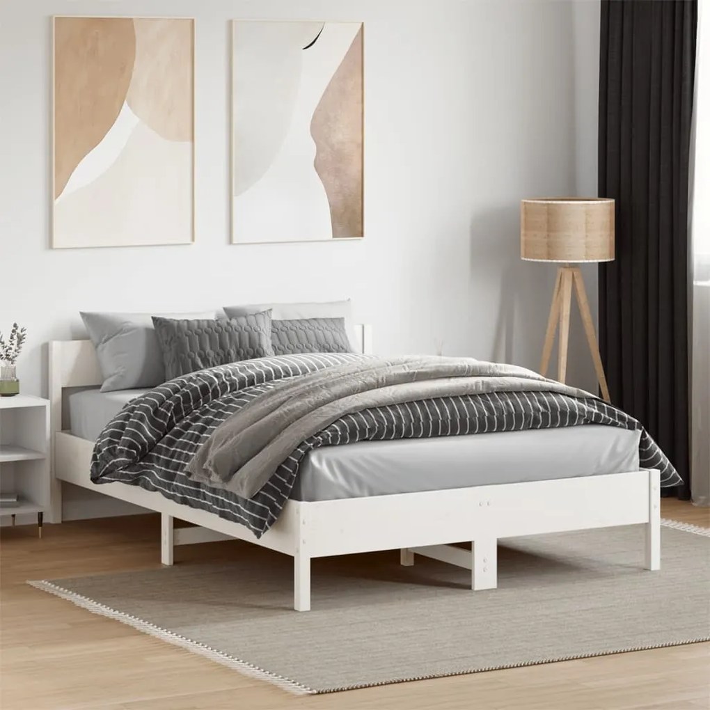 Giroletto con testiera bianco 140x190 cm in legno massello pino