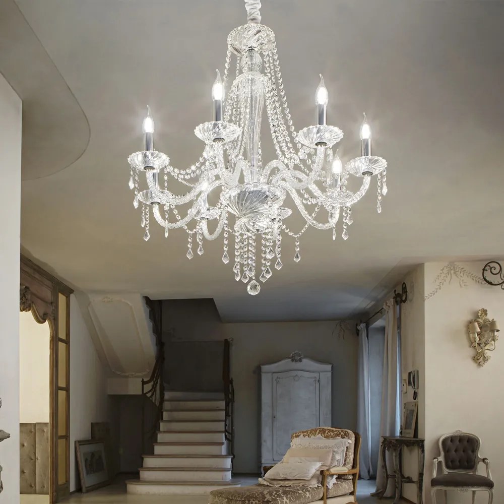 Lampadario Classico Amadeus Metallo-Cristallo Trasparente 8 Luci E14