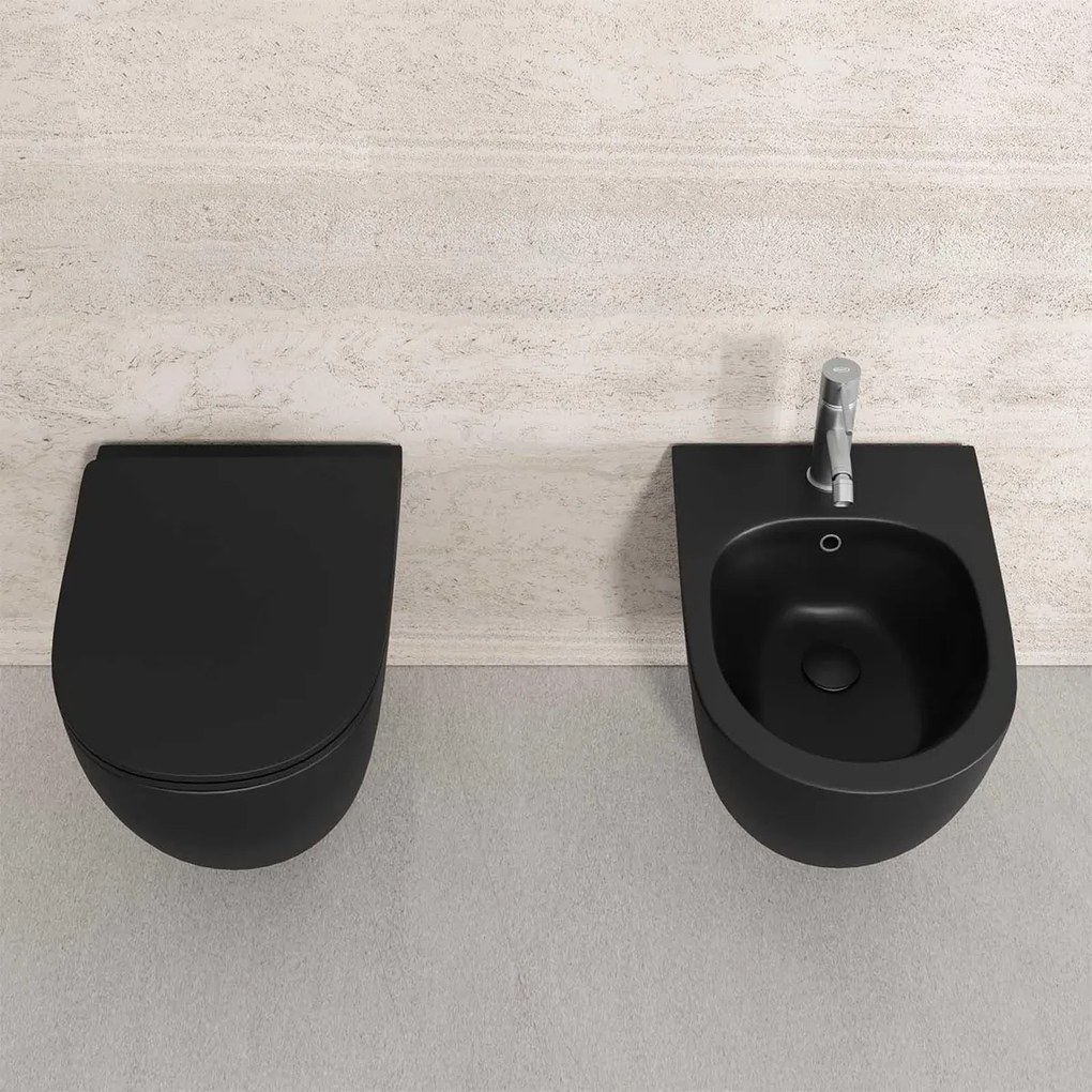 Sanitari Bidet e Vaso WC Fast sospesi Nero Opaco in ceramica